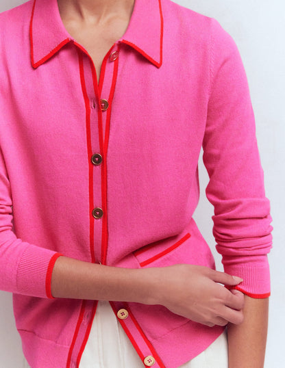 Liz Knitted Collared Cardigan-Pink Punch