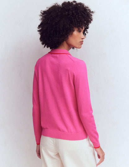Liz Knitted Collared Cardigan-Pink Punch