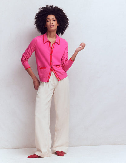 Liz Knitted Collared Cardigan-Pink Punch