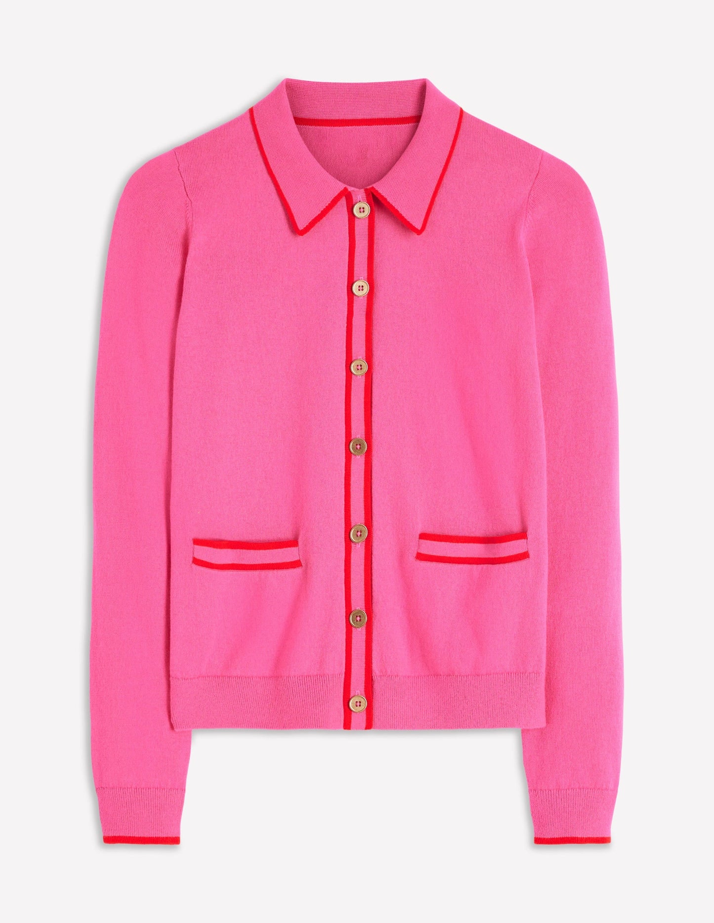 Liz Knitted Collared Cardigan-Pink Punch