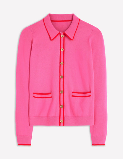 Liz Knitted Collared Cardigan-Pink Punch