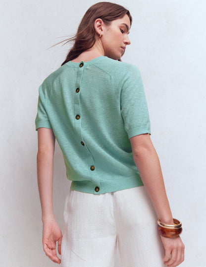 Agnes Linen Button T-Shirt-Seamist Blue
