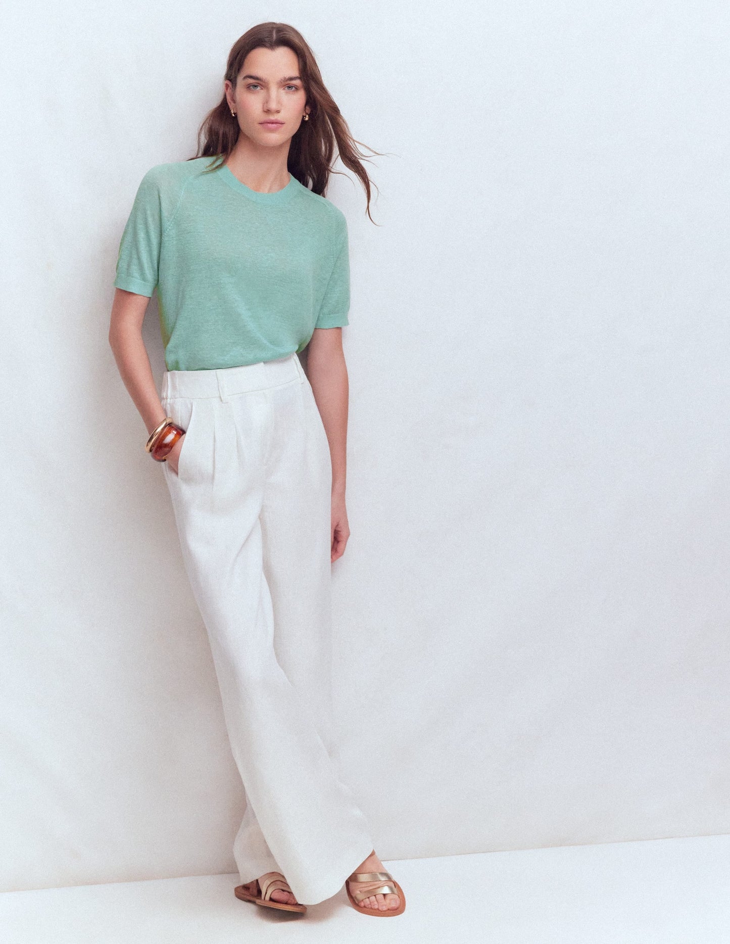 Agnes Linen Button T-Shirt-Seamist Blue