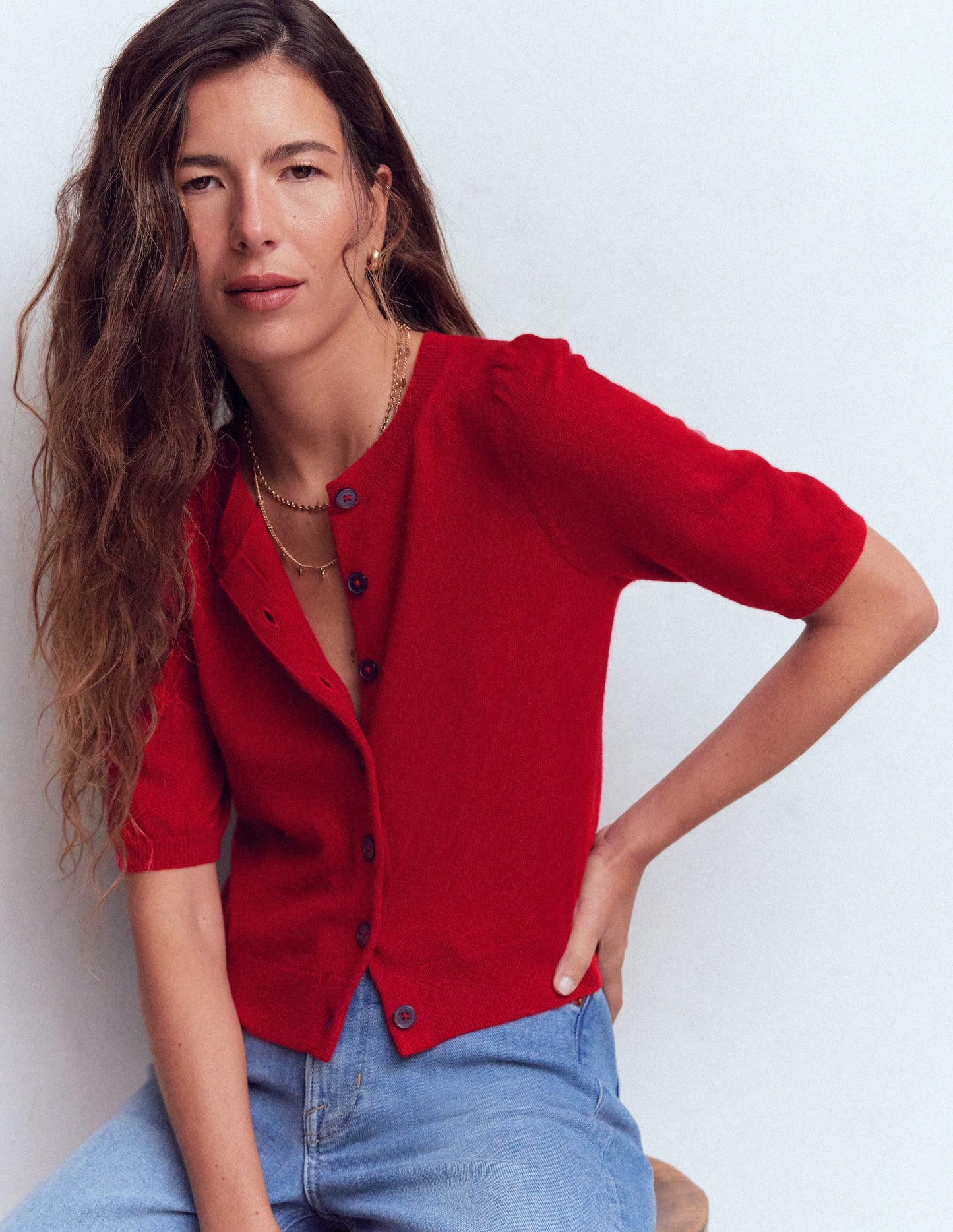 Cropped Cashmere Cardigan-Ash Red