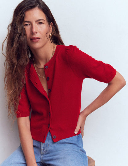 Cropped Cashmere Cardigan-Ash Red