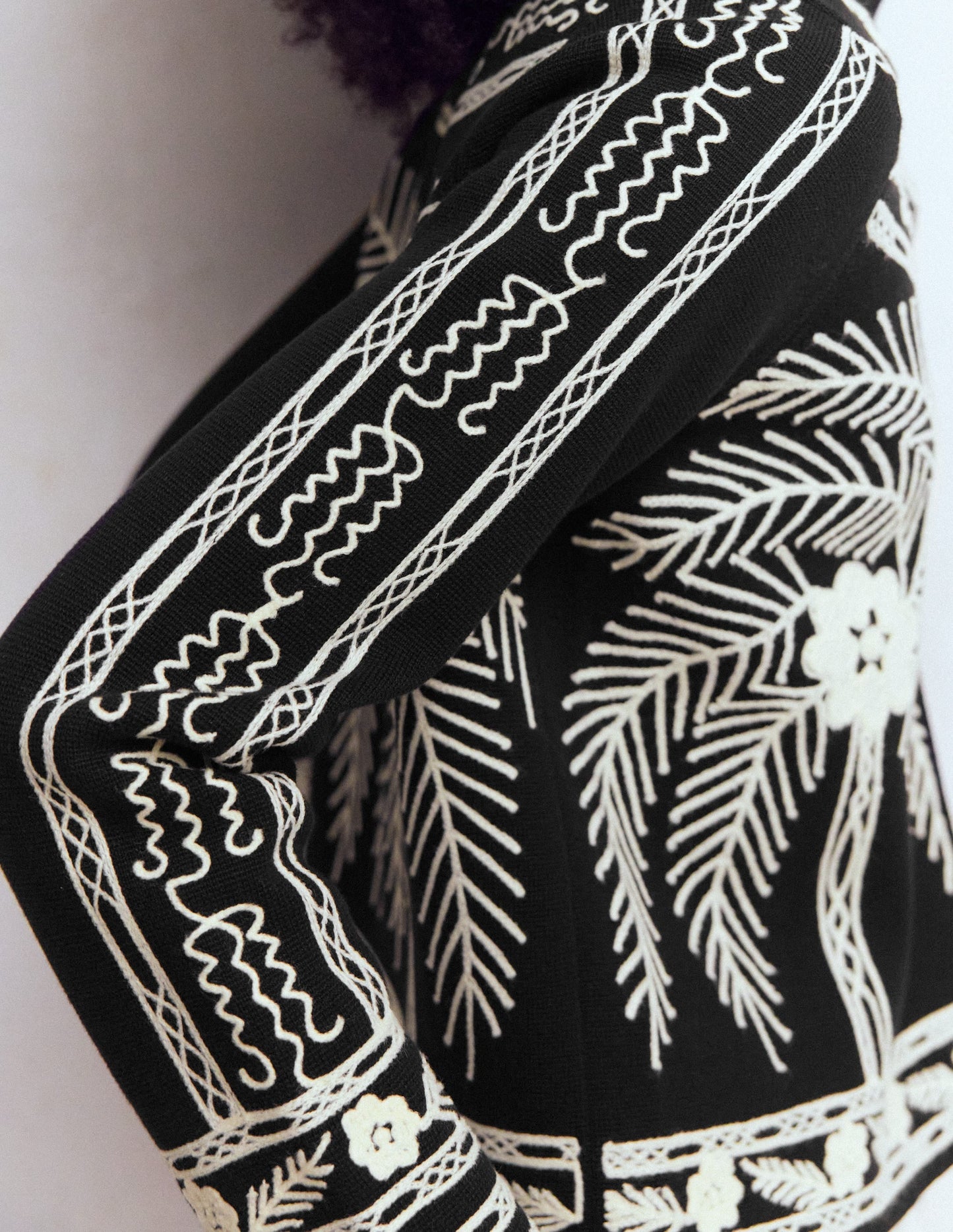 Elena Stand Neck Jacket-Black Embroidery