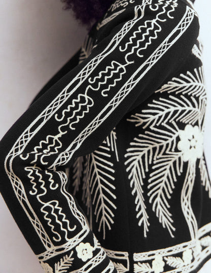 Elena Stand Neck Jacket-Black Embroidery