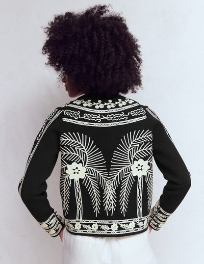 Elena Stand Neck Jacket-Black Embroidery