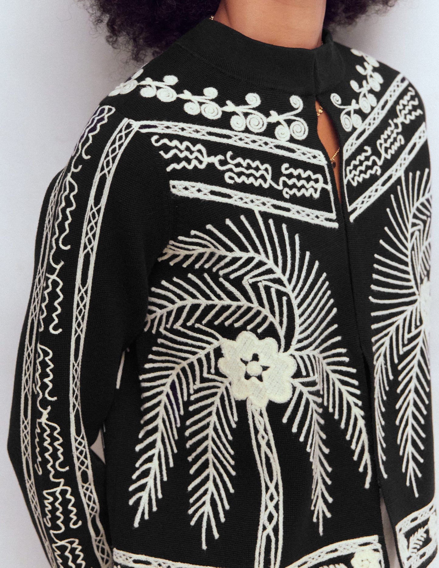 Elena Stand Neck Jacket-Black Embroidery