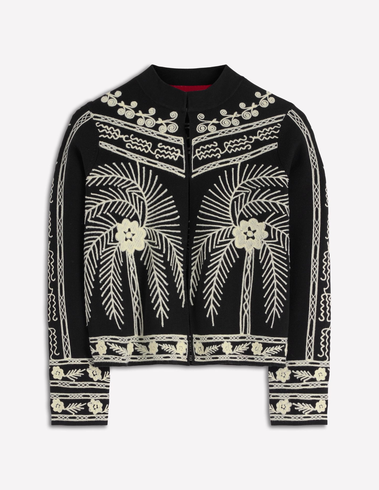 Elena Stand Neck Jacket-Black Embroidery