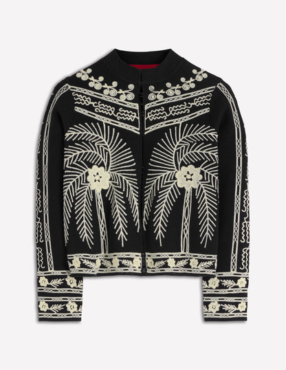 Elena Stand Neck Jacket-Black Embroidery
