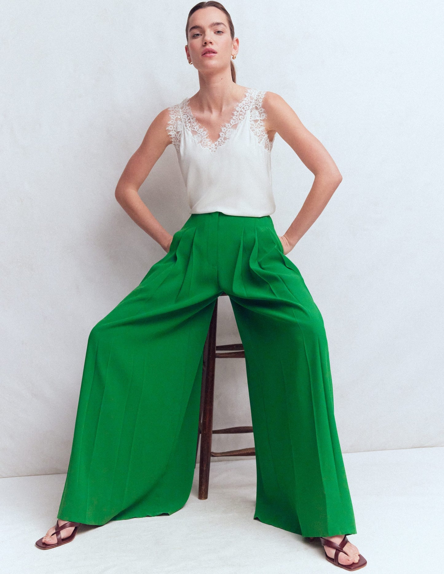 Regent Wide Leg Pants-Rich Emerald