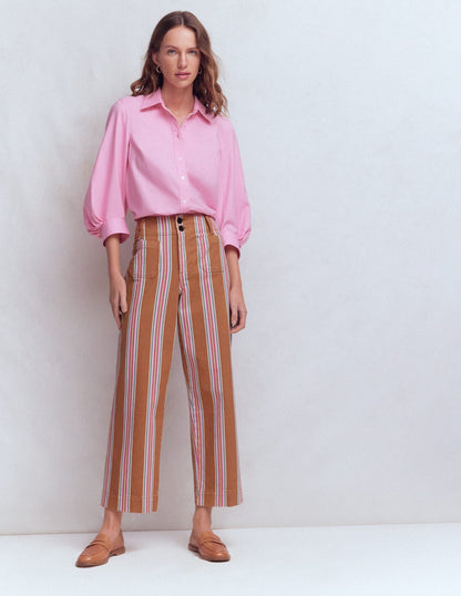 Primrose Cropped Pants-Cognac, Pink Stripe