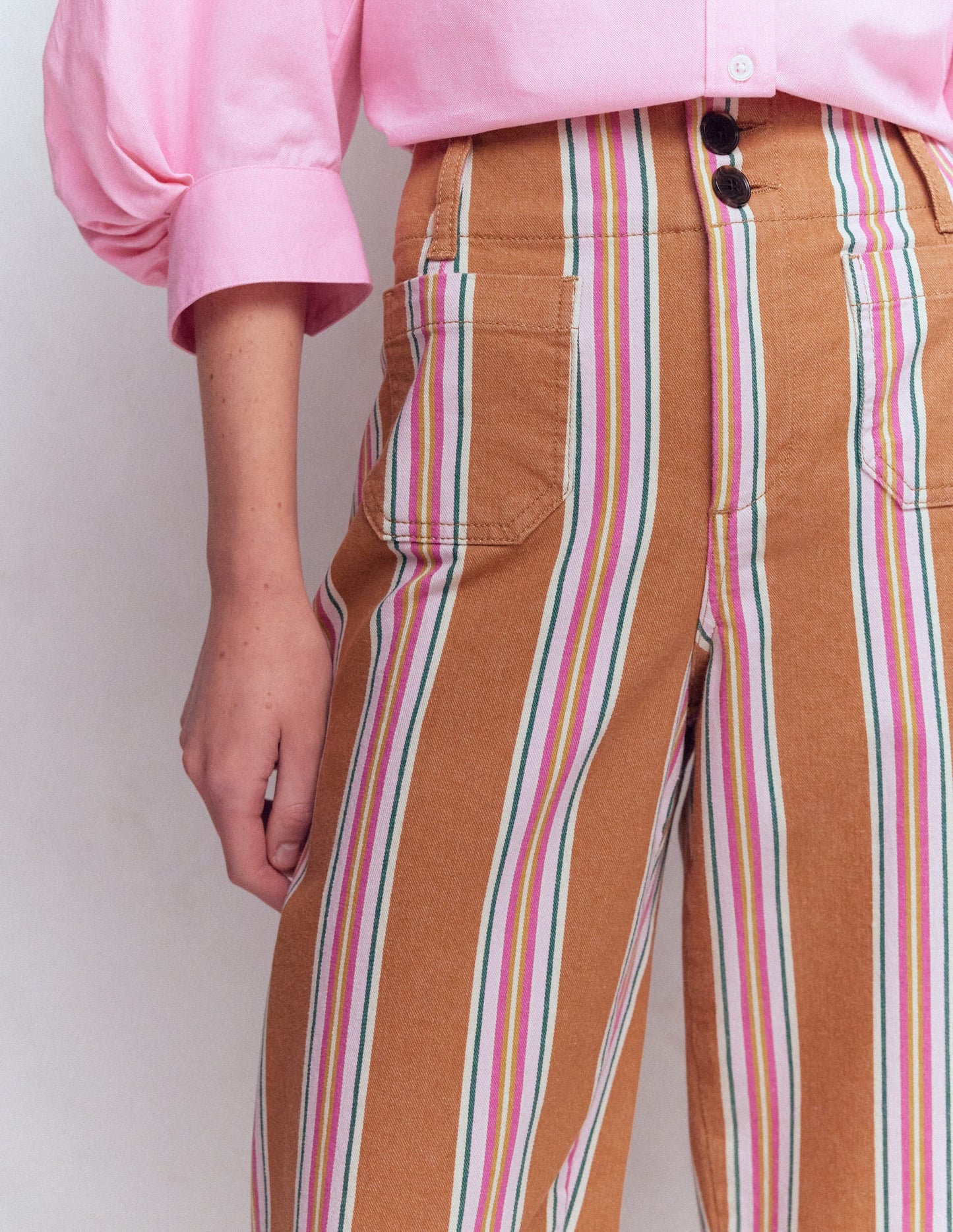 Primrose Cropped Pants-Cognac, Pink Stripe