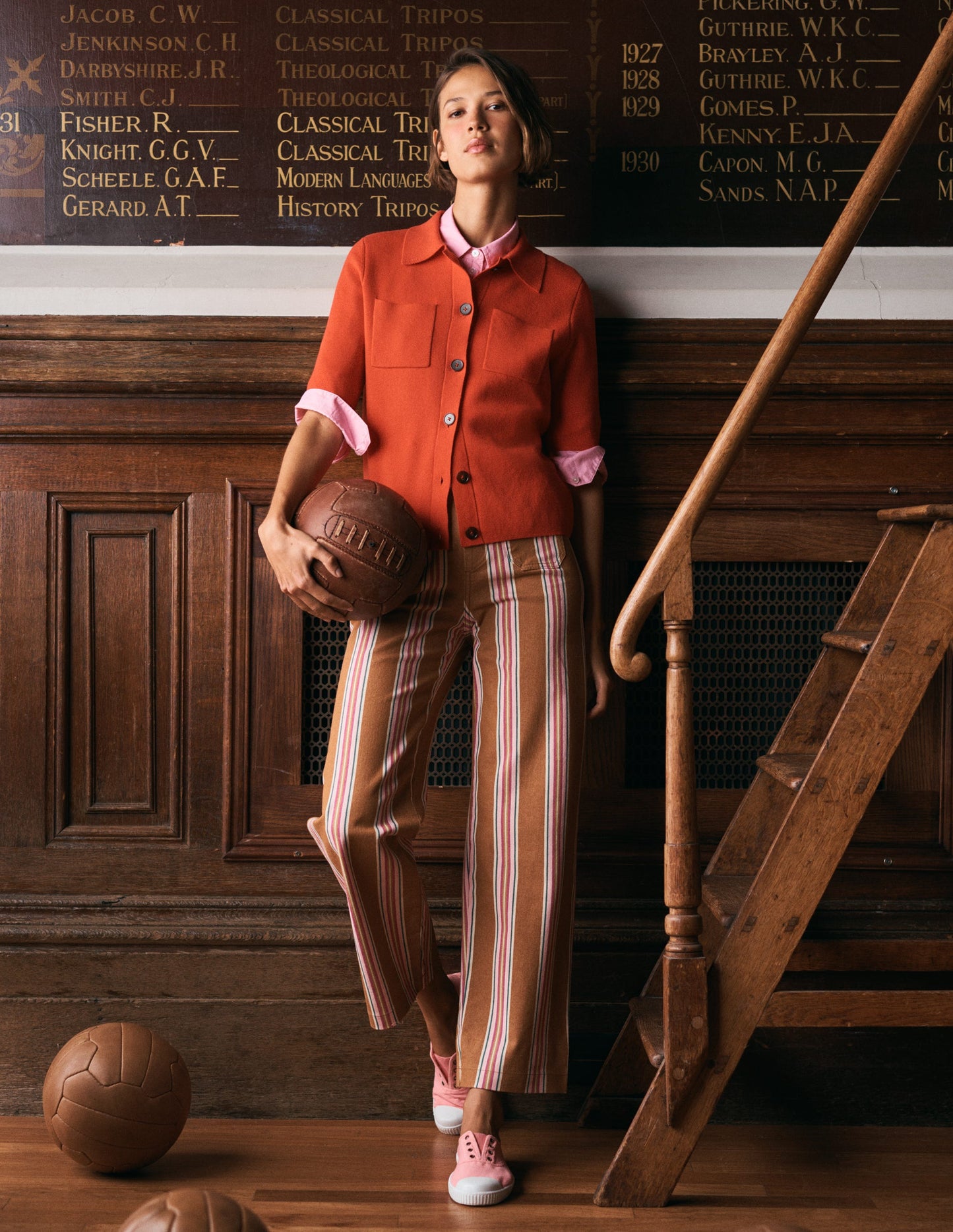 Primrose Cropped Pants-Cognac, Pink Stripe