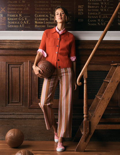 Primrose Cropped Pants-Cognac, Pink Stripe