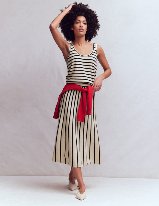 Liz Knitted Midi Skirt-Ivory Stripe
