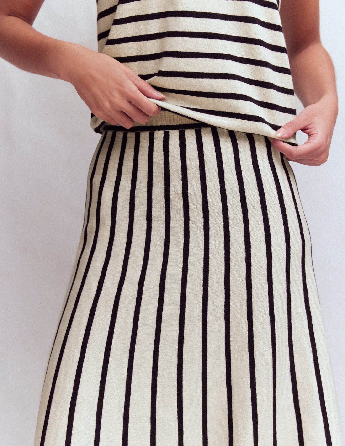 Liz Knitted Midi Skirt-Ivory Stripe