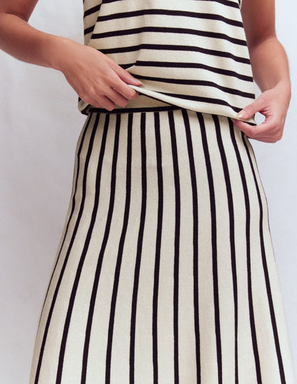 Liz Knitted Midi Skirt-Ivory Stripe