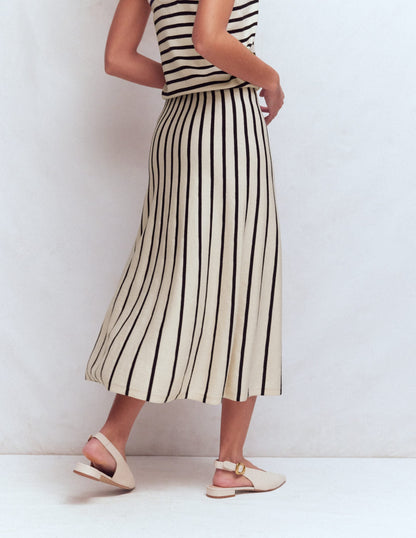 Liz Knitted Midi Skirt-Ivory Stripe