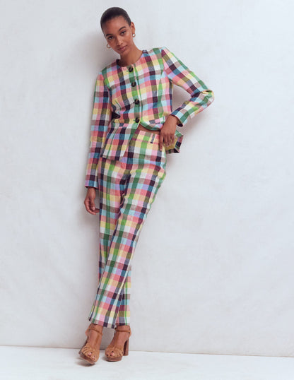 Canonbury 7/8 Linen Pants-Soft Yellow, Pink Multigingham