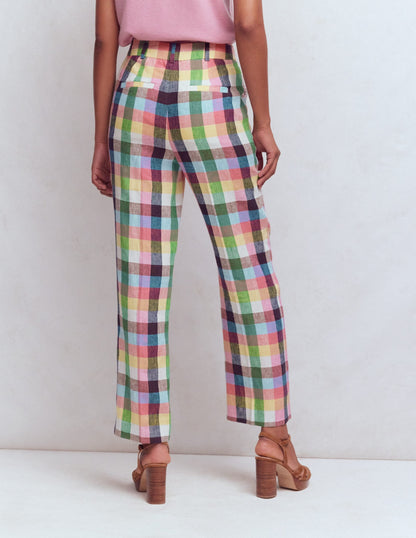 Canonbury 7/8 Linen Pants-Soft Yellow, Pink Multigingham