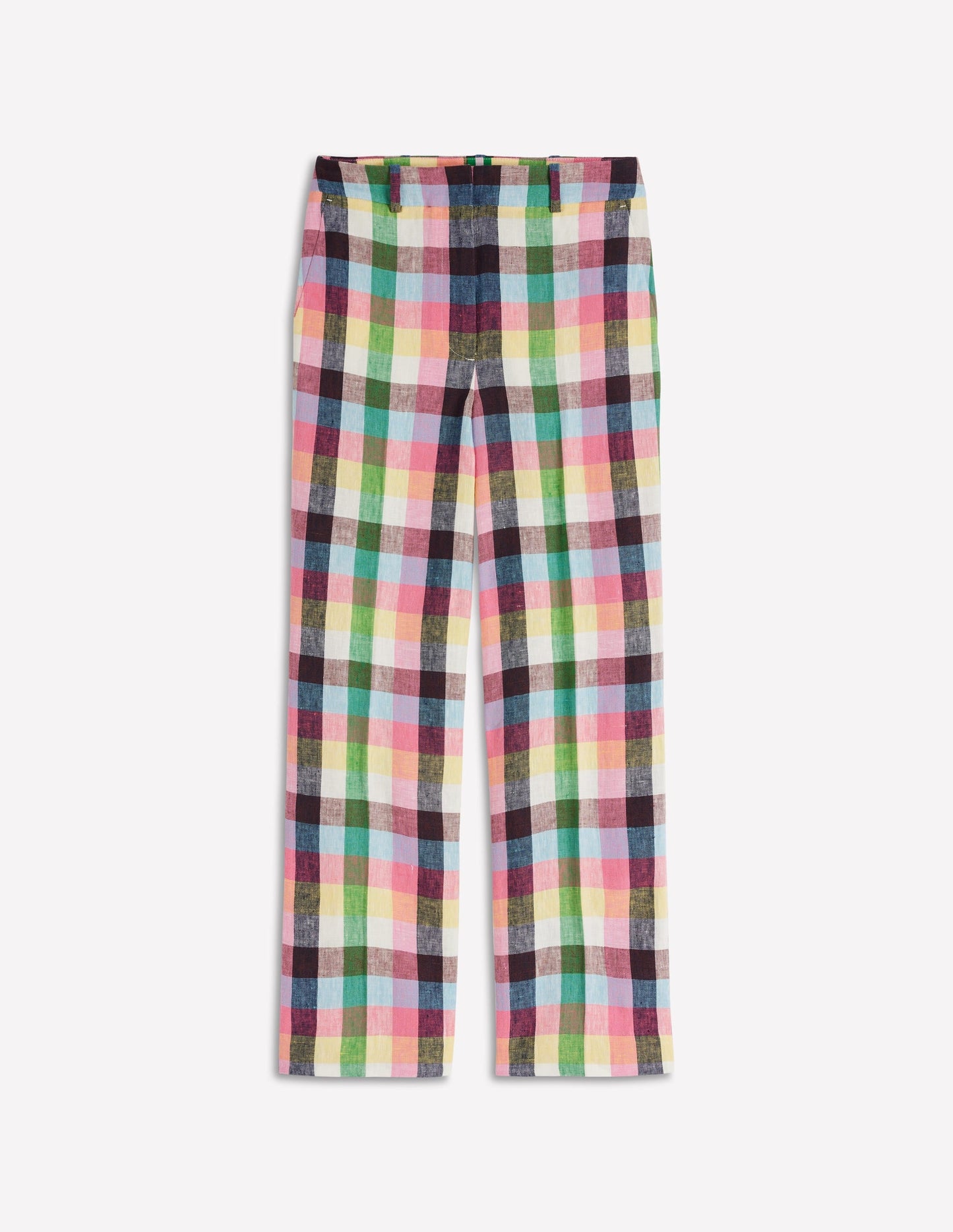 Canonbury 7/8 Linen Pants-Soft Yellow, Pink Multigingham