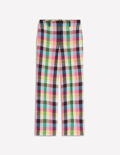 Canonbury 7/8 Linen Pants-Soft Yellow, Pink Multigingham