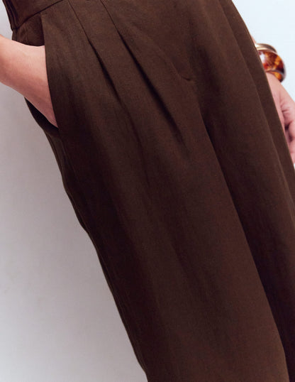 Kensington Linen Pants-Bitter Chocolate