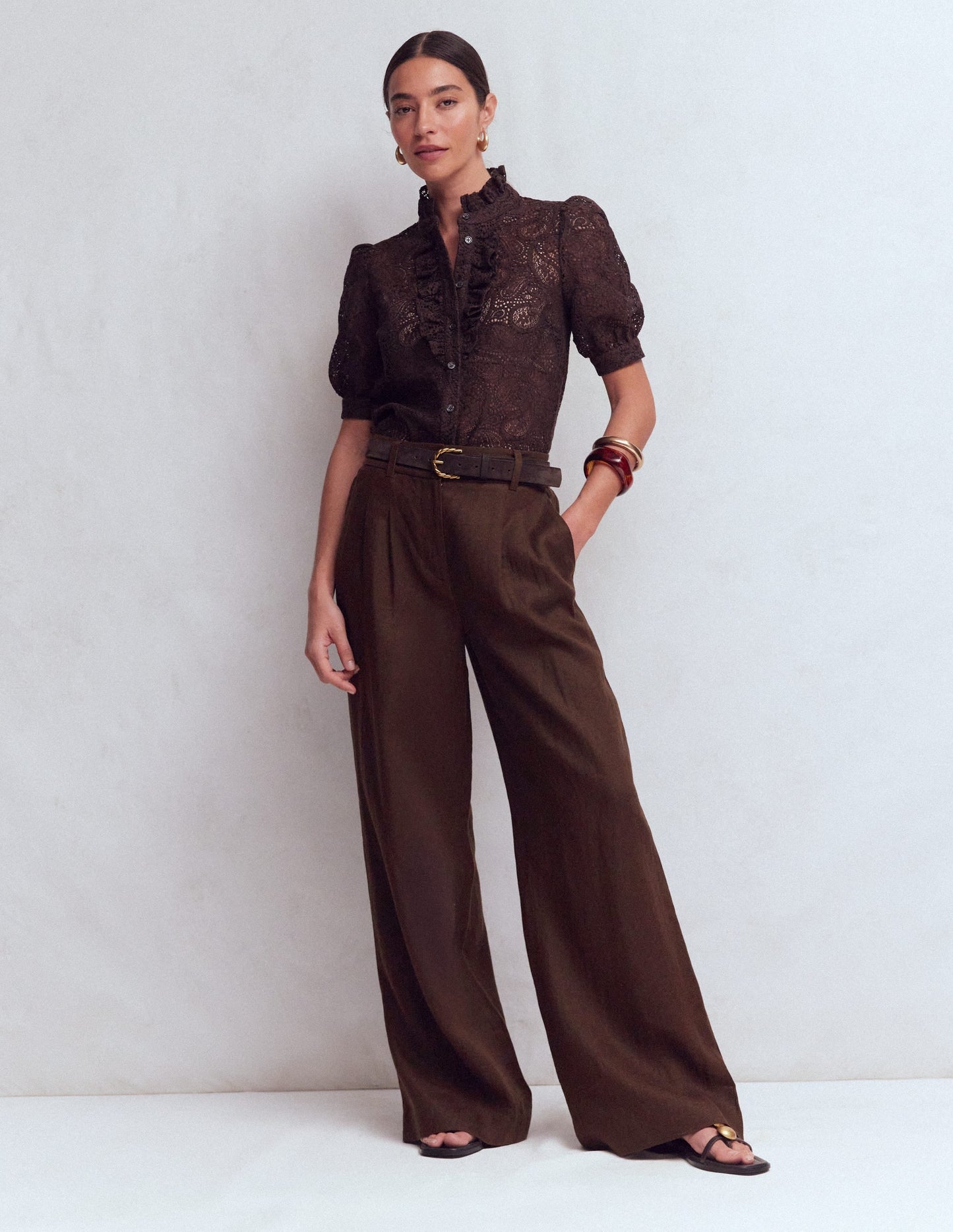 Kensington Linen Pants-Bitter Chocolate