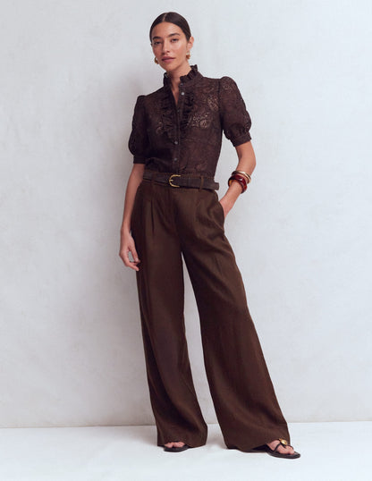 Kensington Linen Pants-Bitter Chocolate