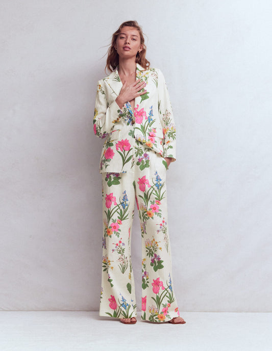 Kensington Linen Pants-Ivory, Delicate Blossom