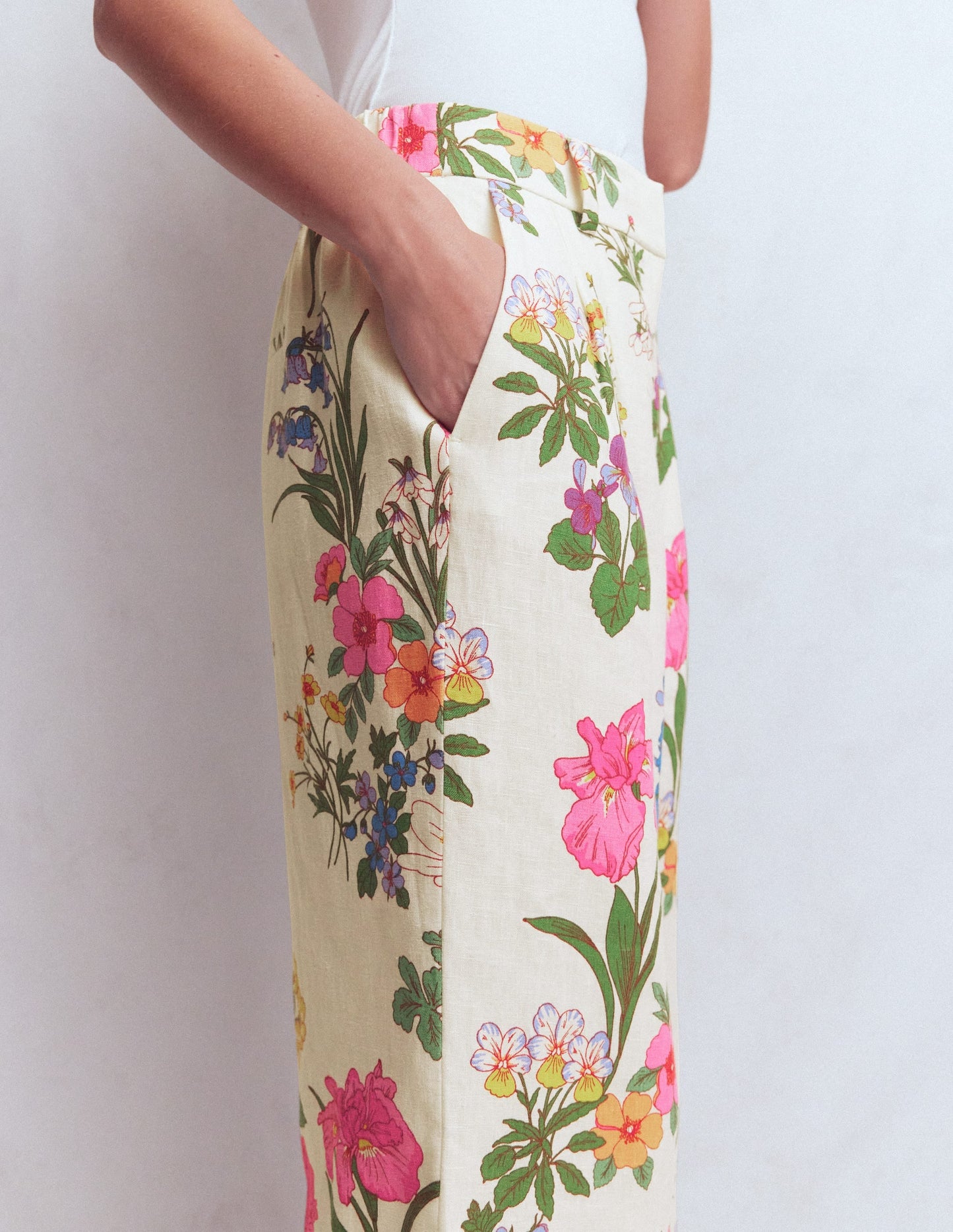 Kensington Linen Pants-Ivory, Delicate Blossom