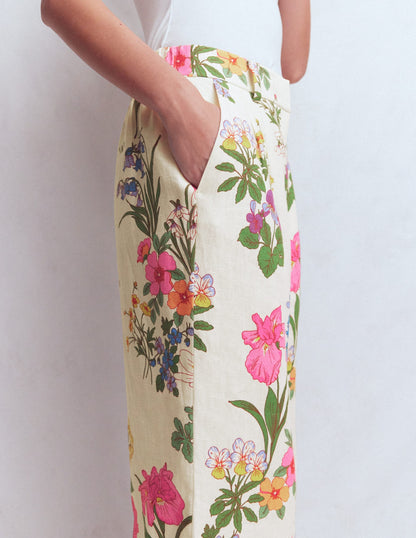 Kensington Linen Pants-Ivory, Delicate Blossom