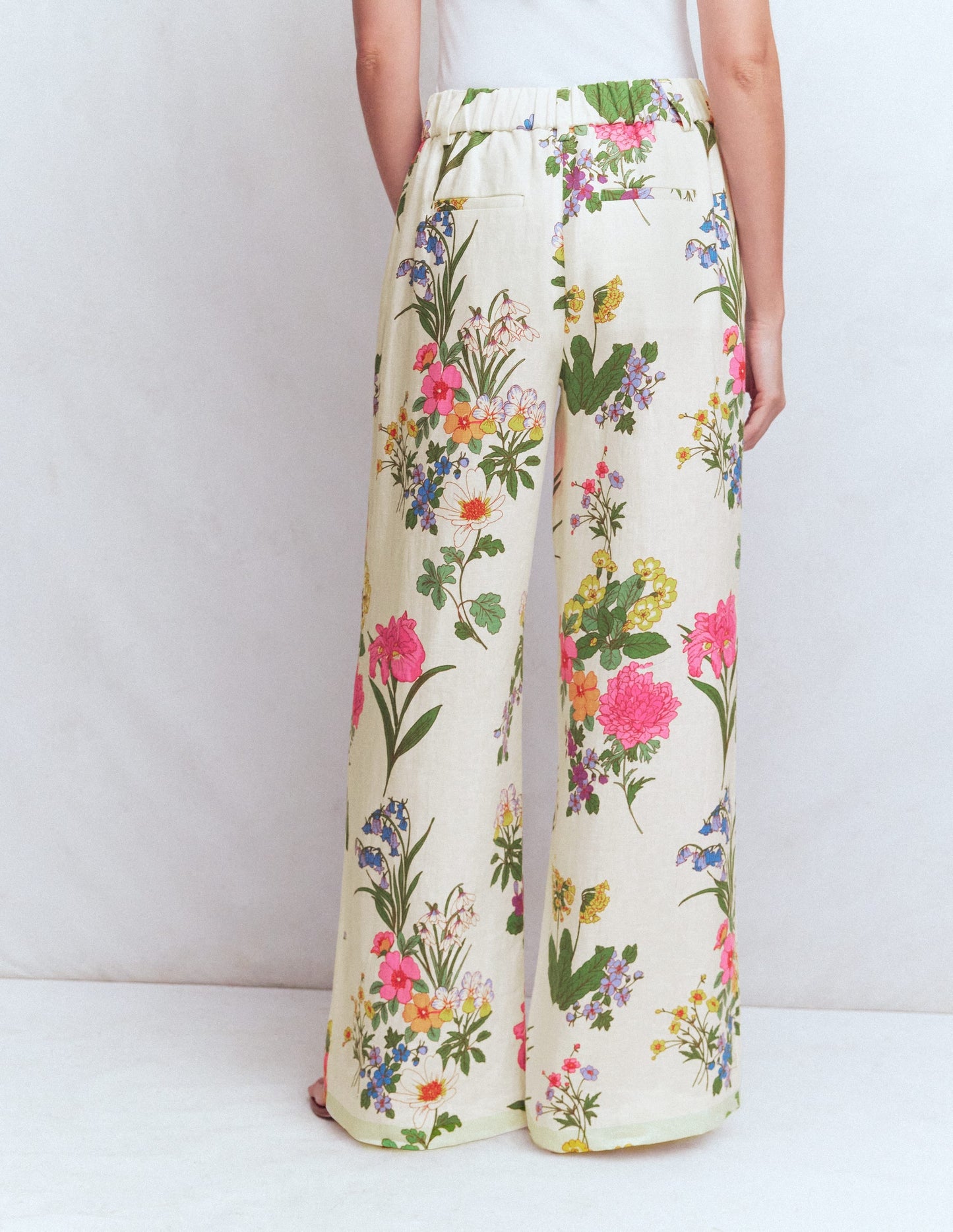 Kensington Linen Pants-Ivory, Delicate Blossom