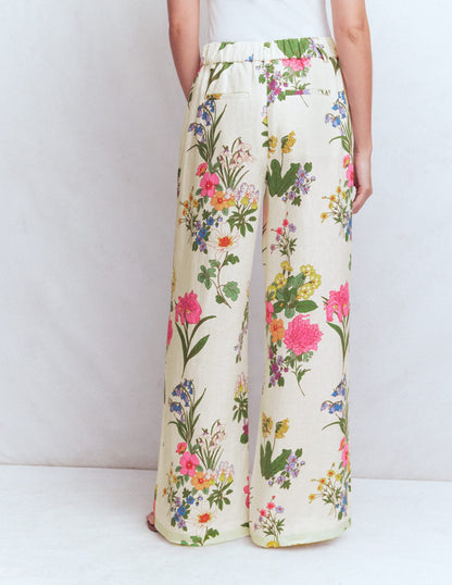Kensington Linen Pants-Ivory, Delicate Blossom