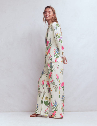 Kensington Linen Pants-Ivory, Delicate Blossom