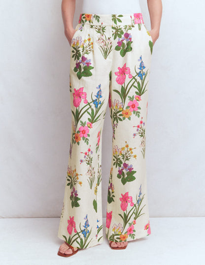 Kensington Linen Pants-Ivory, Delicate Blossom