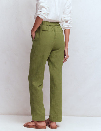 Pull On Double Cloth Pants-Olive Green