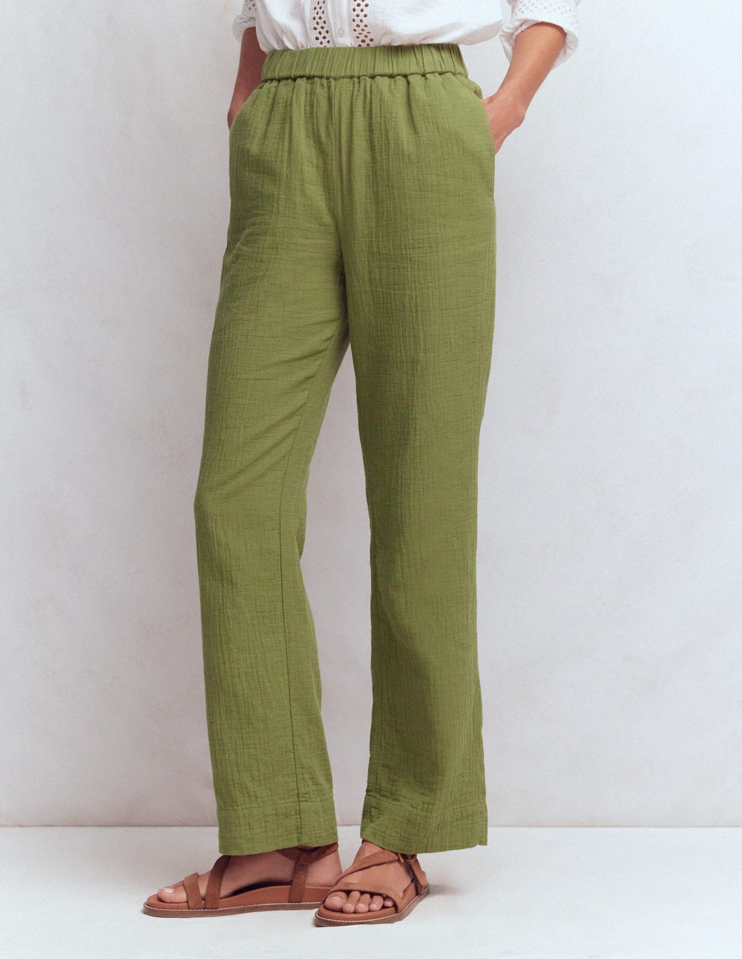 Pull On Double Cloth Pants-Olive Green