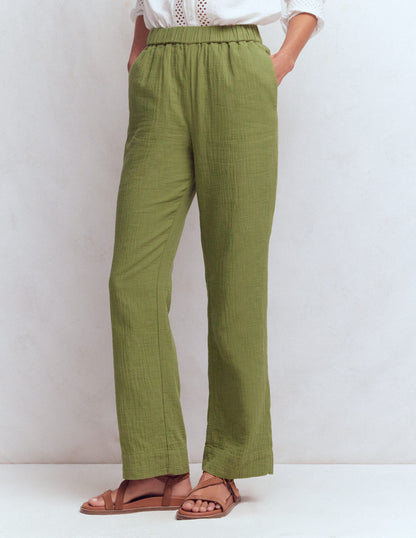 Pull On Double Cloth Pants-Olive Green