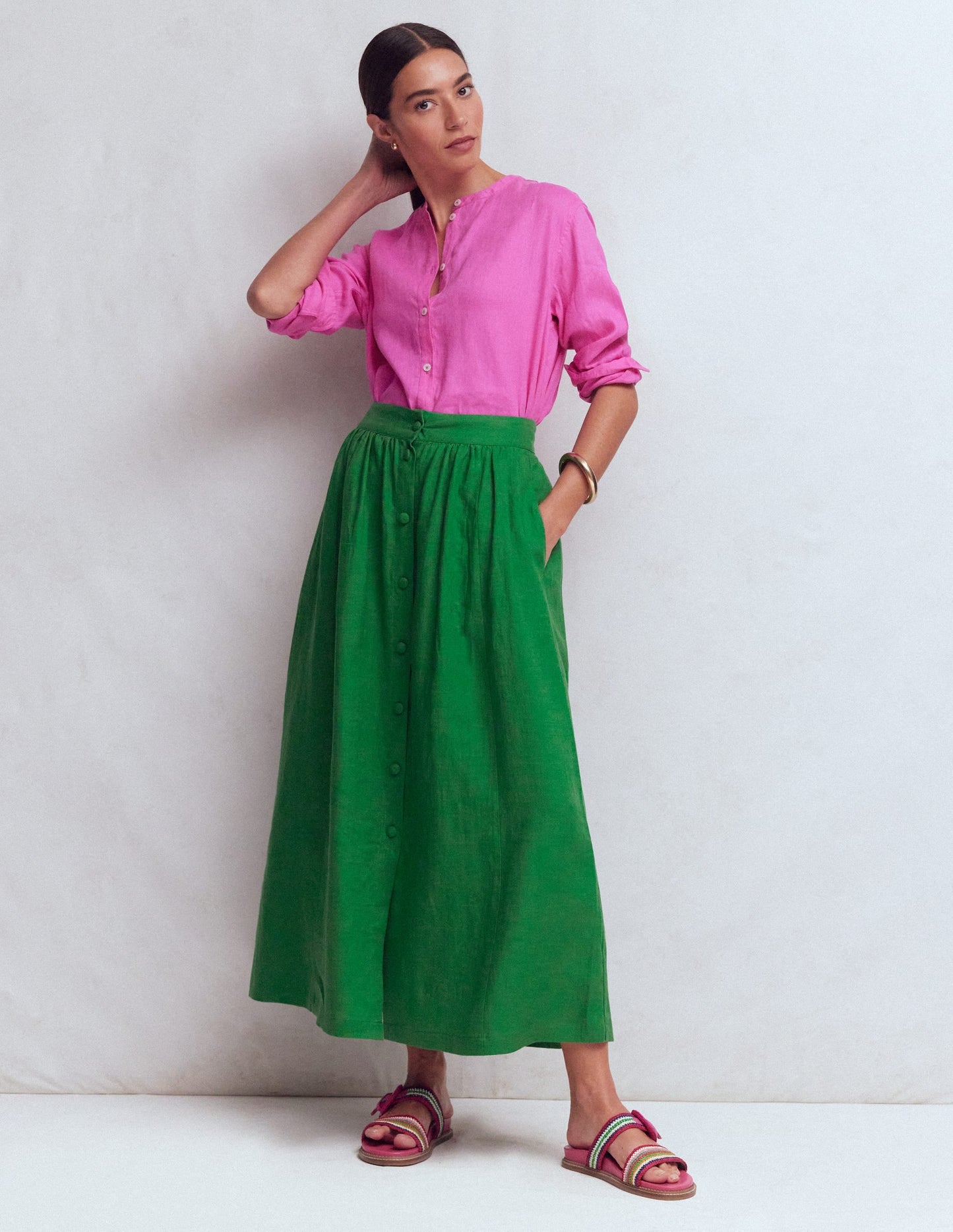 Emma Linen Maxi Skirt-Highland Green