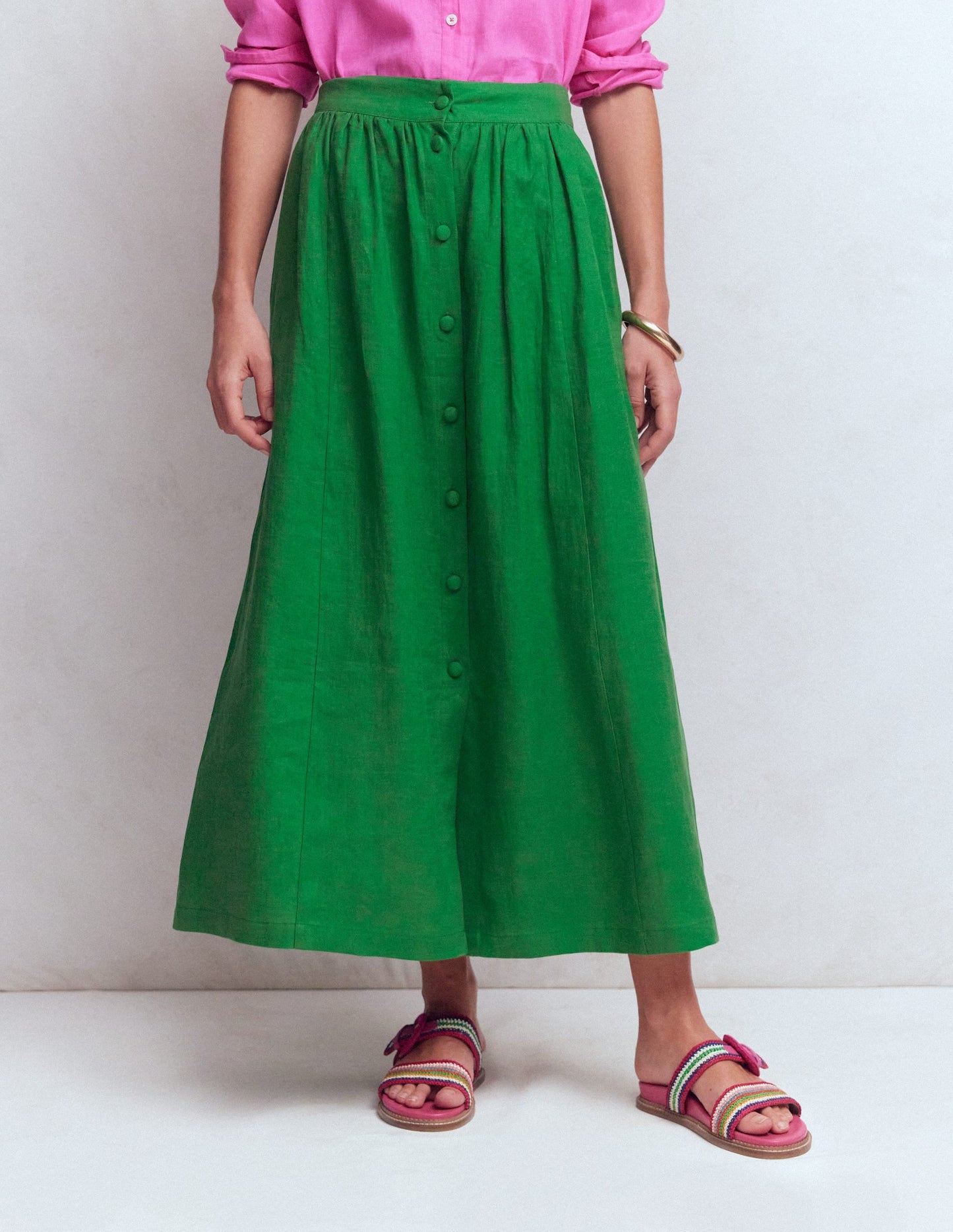 Emma Linen Maxi Skirt-Highland Green