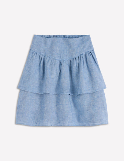 Tiered Linen Skirt-Blue Chambray