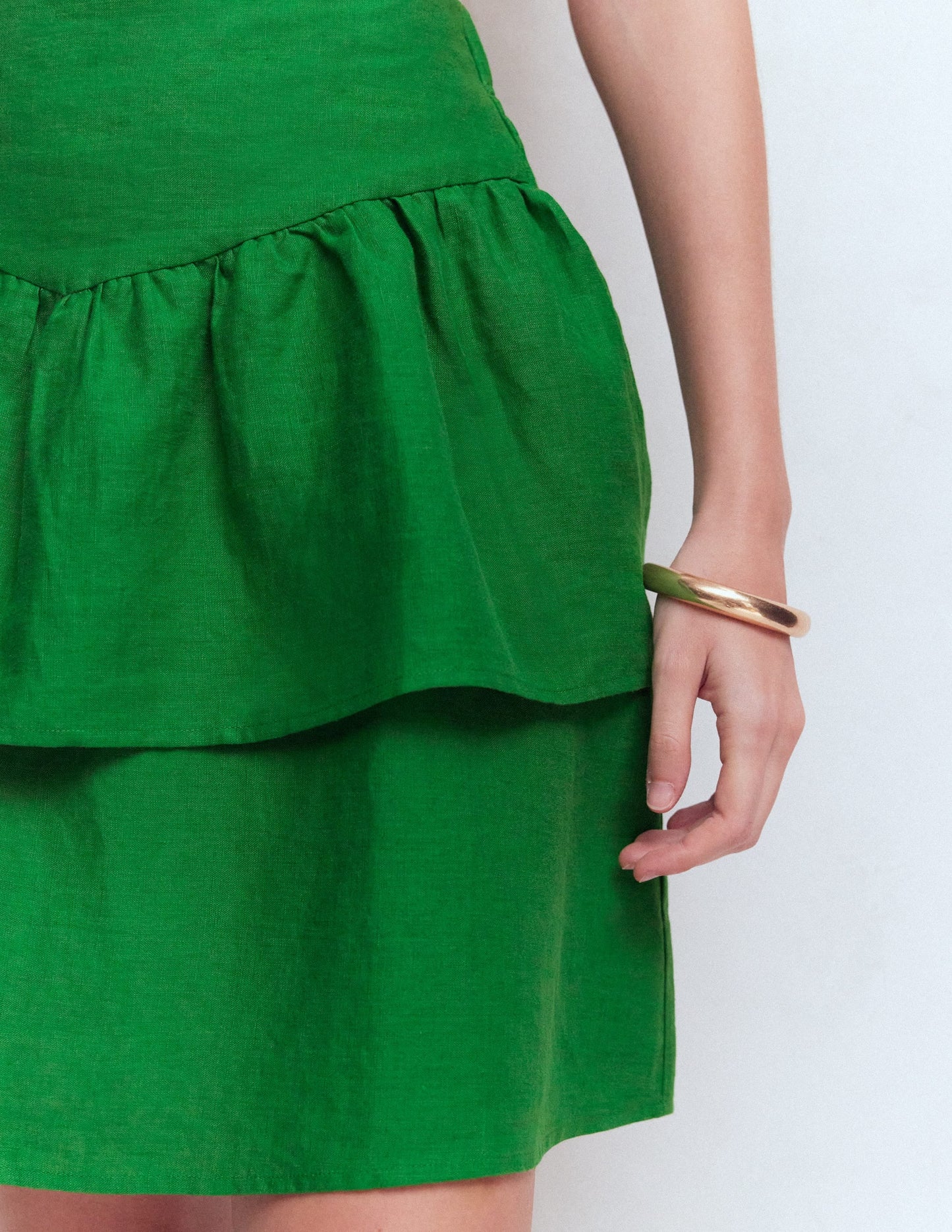 Tiered Linen Skirt-Highland Green