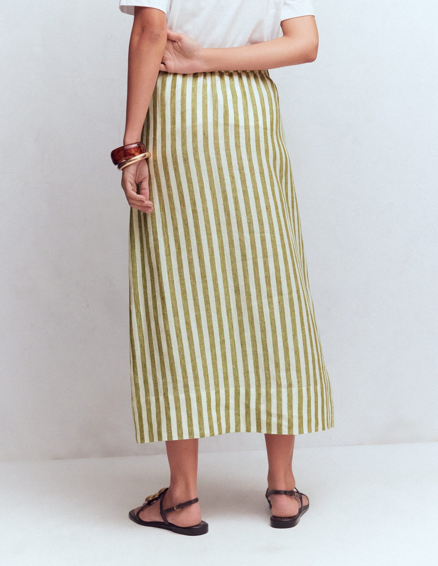 Layla Linen Skirt-Green Stripe