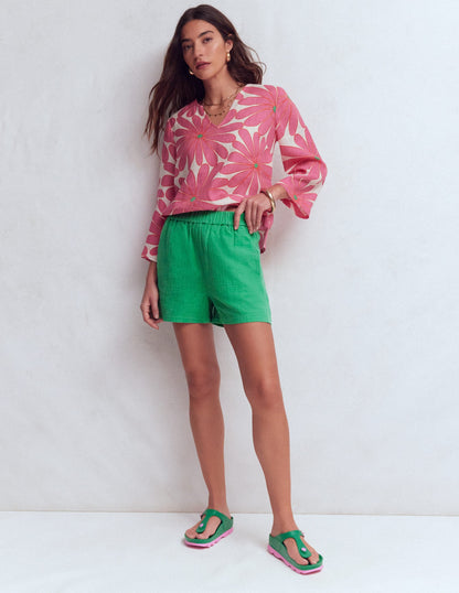 Pull On Double Cloth Shorts-Shamrock Green