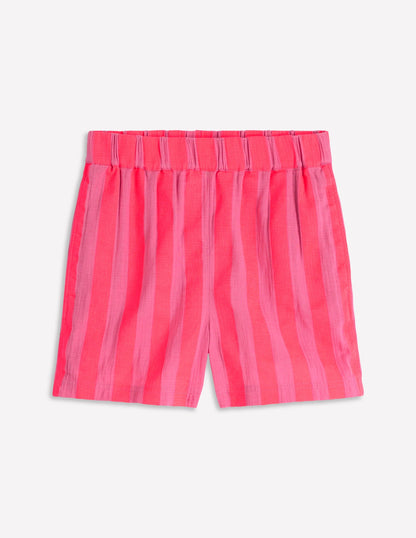 Pull On Double Cloth Shorts-Pink, Neon Coral Mid Stripe