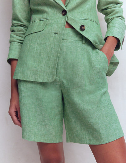 Kensington Linen Shorts-Aloe Green Chambray