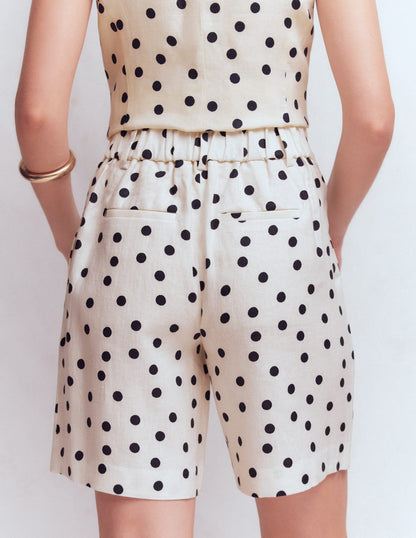 Kensington Linen Shorts-Ivory, Painted Dot
